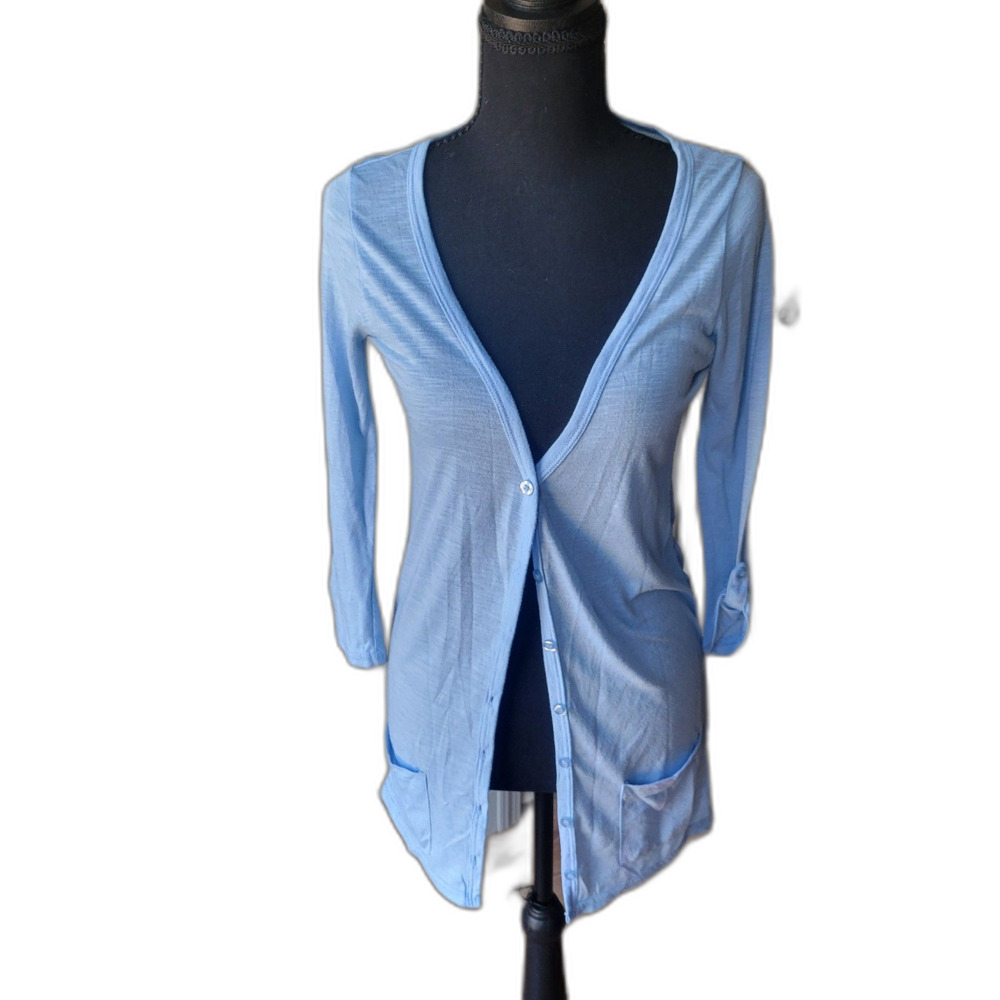 Cotton On Light Blue Longline Cardigan Sweater | V-Neck Pockets Size S